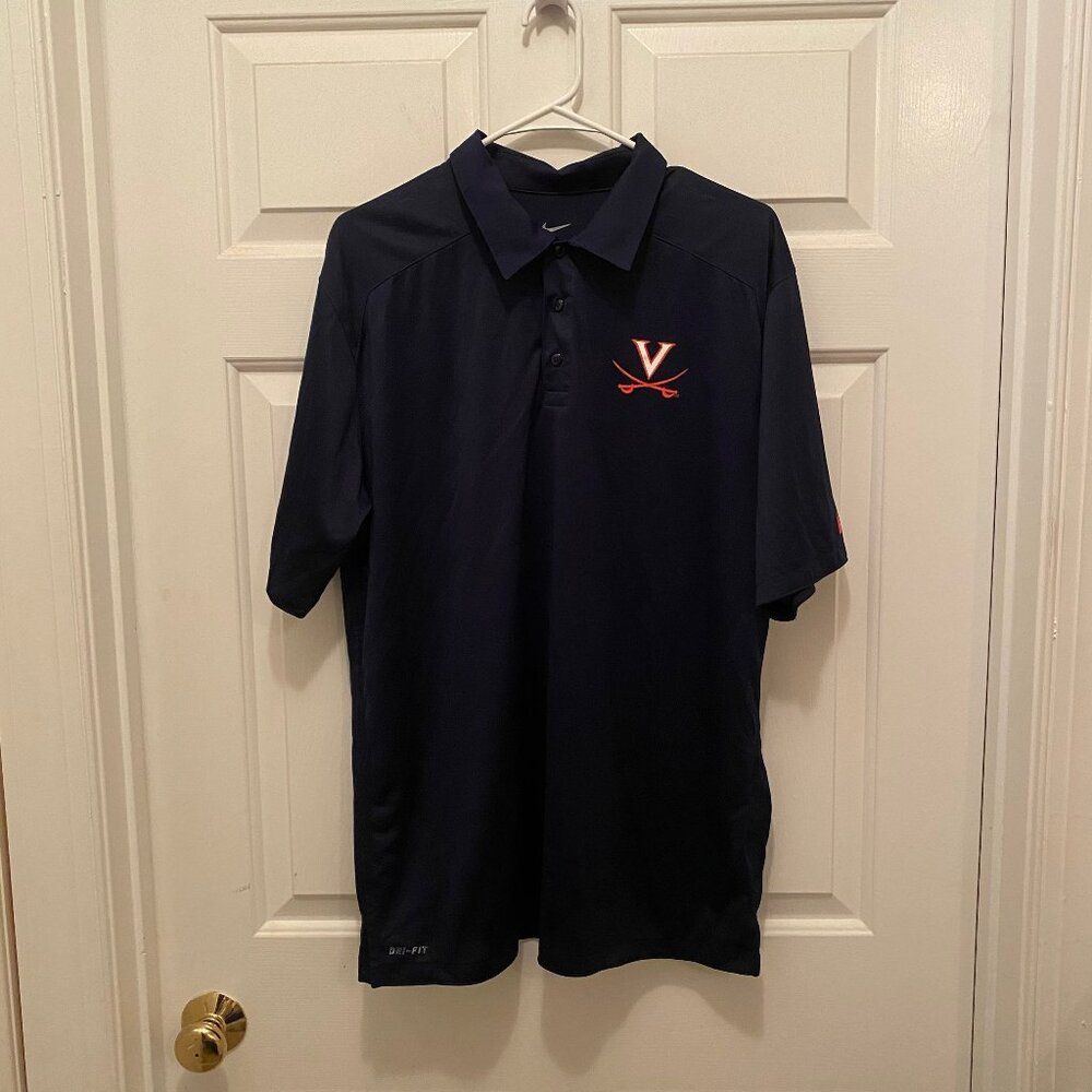 Virginia UVA Cavaliers Football Team Issued Nike Blue Dri-Fit Polo Shirt Large